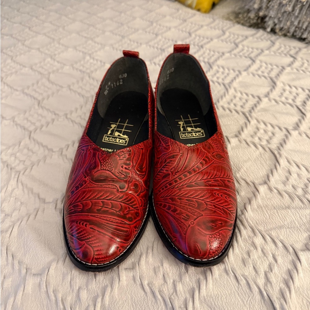 Red Embossed Leather women’s shoes